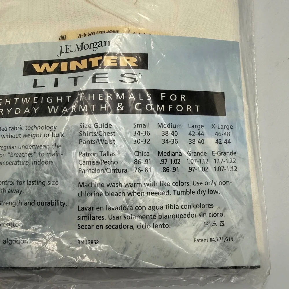 Vintage JE Morgan Winter Lites Mens Thermal Long Johns XL White Made in USA